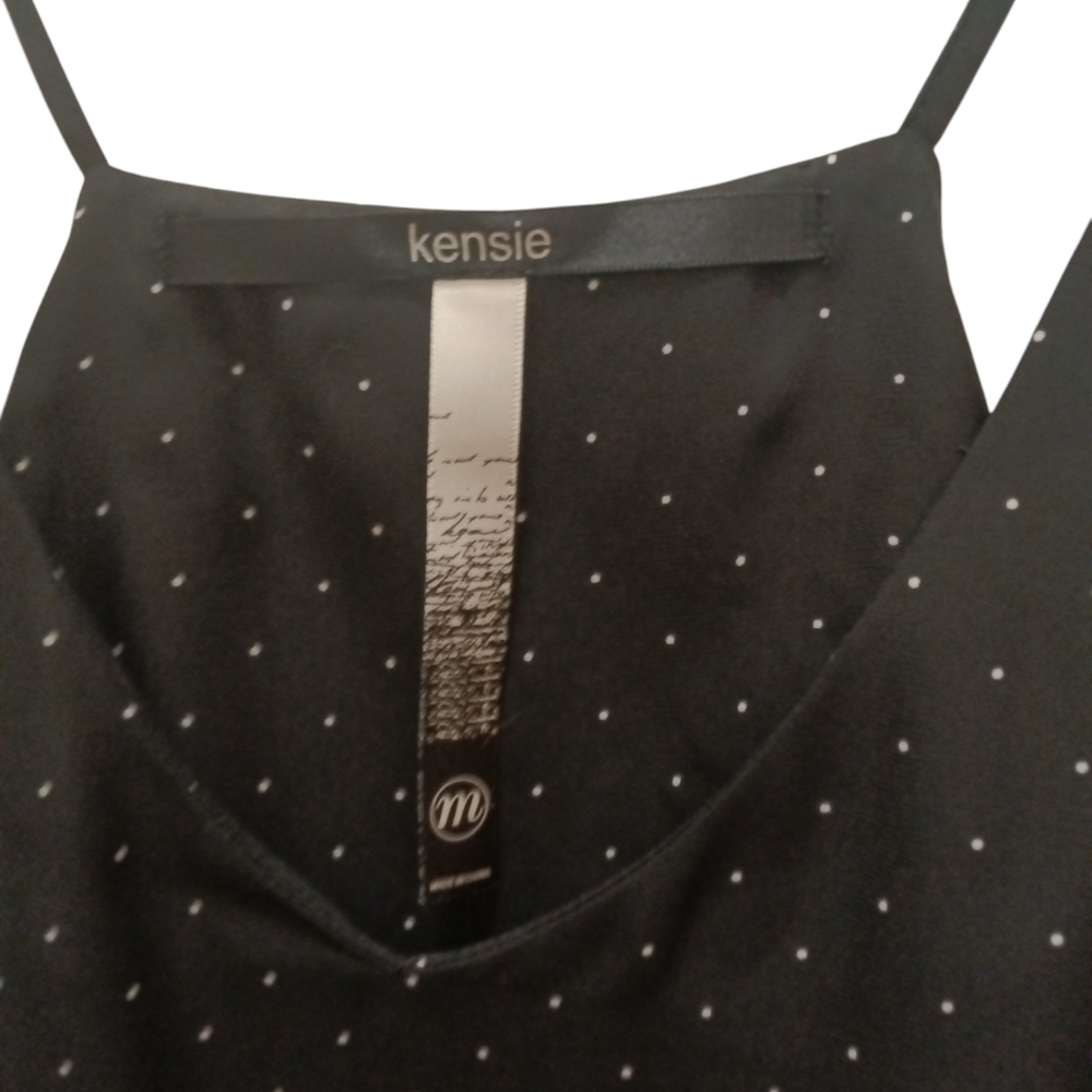 Kenzie women's black and white tiny polka dots tank top. (M) - Picture 4 of 6